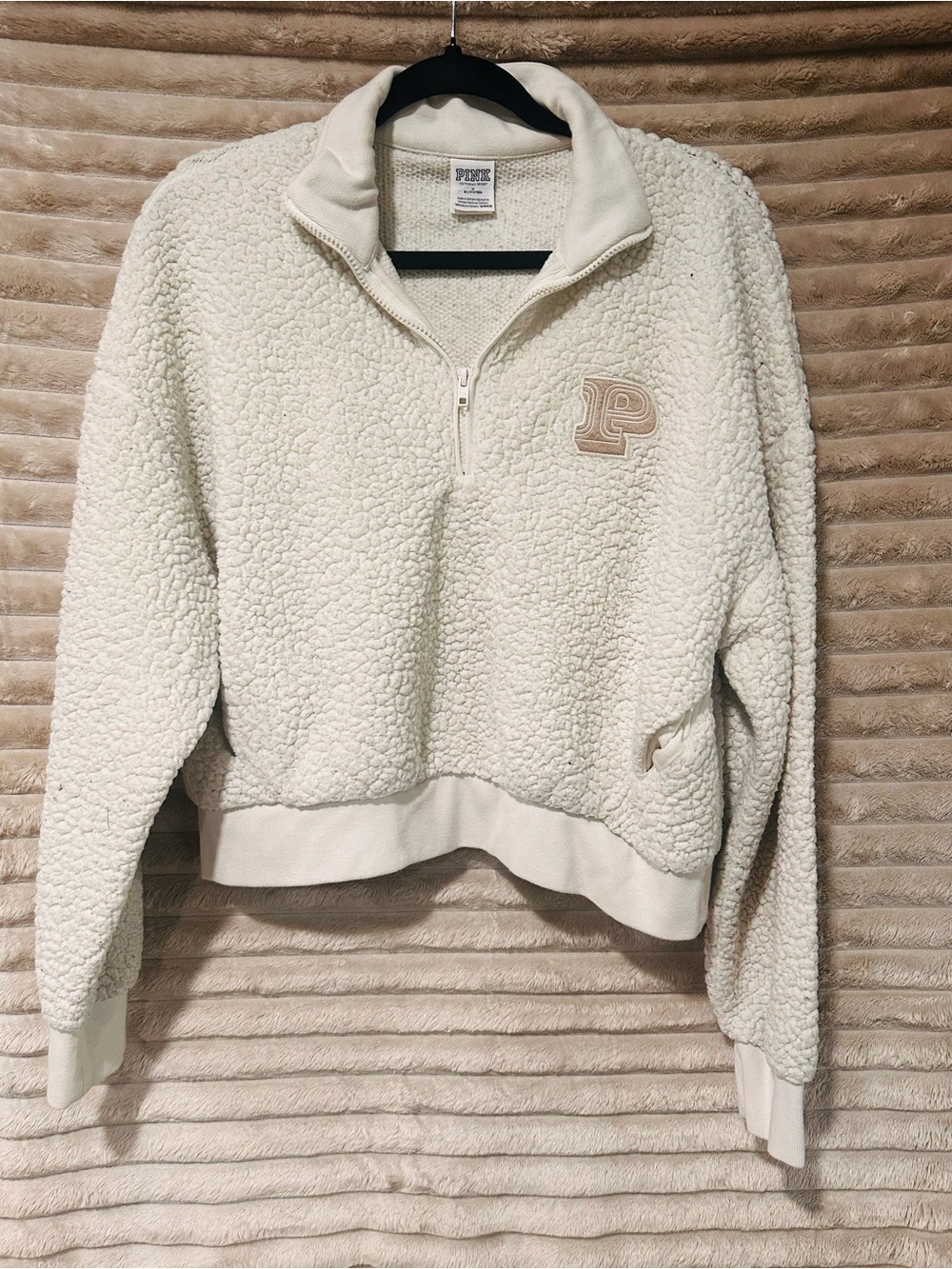 PINK Victoria's Secret Cream Sherpa Half-Zip Pullover